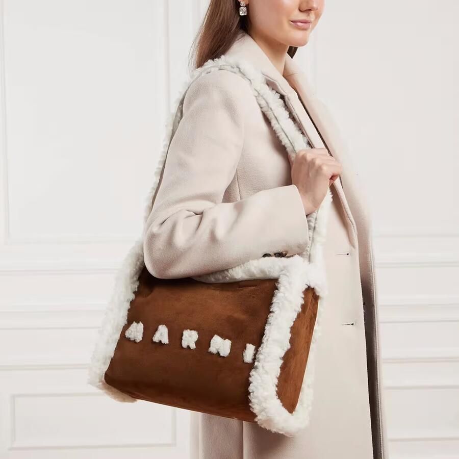 Marni Bruine suède tote tas met shearling Brown Unisex