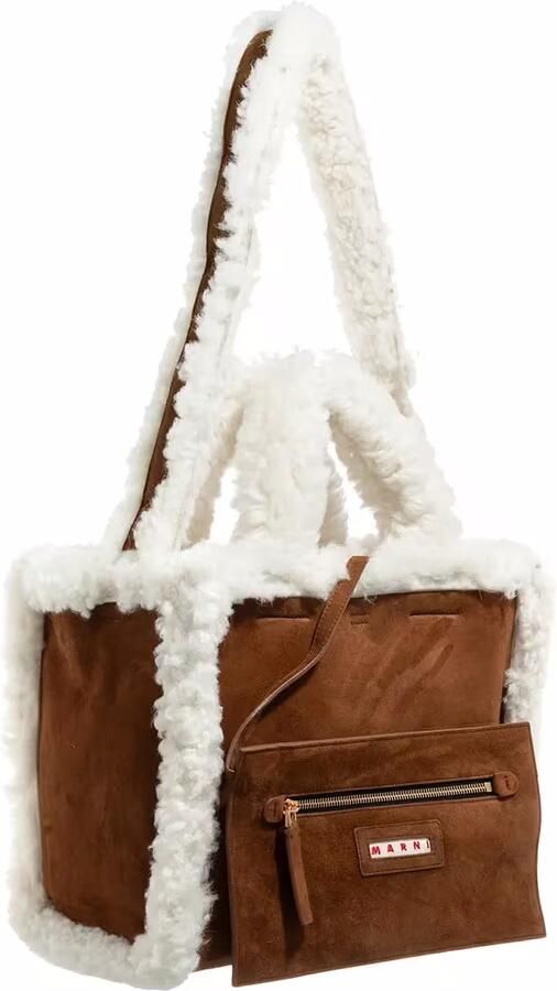 Marni Bruine suède tote tas met shearling Brown Unisex - Foto 8