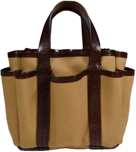 Max Mara Shoppers & Totes Leather Cotton Canvas Giardiniera Mini Handbag in bruin