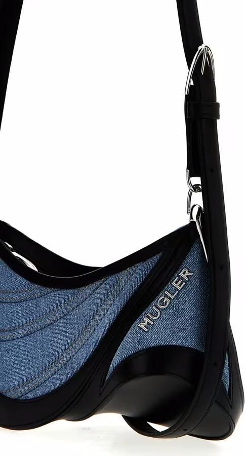 Mugler Hobo bags 'Small Denim Spiral Curve 01' Shoulder Bag in blauw