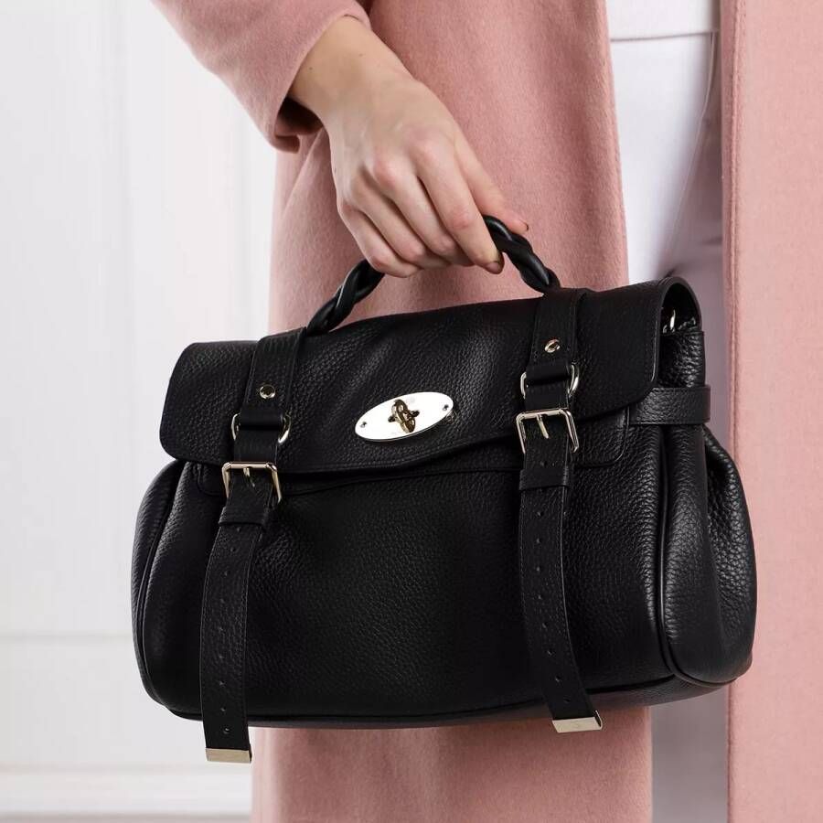 Mulberry Gevlochten Handvat Zwarte Leren Tas Black Dames