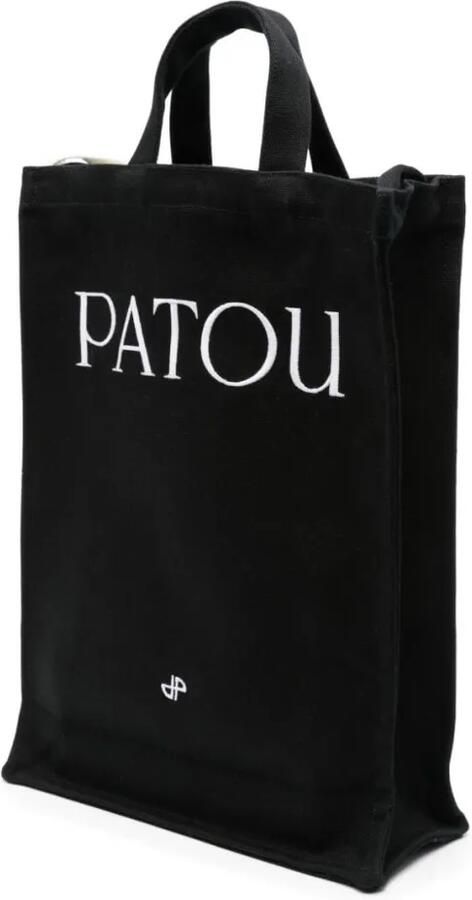Patou Hobo bags Black White Shoulder Bag With Logo in zwart