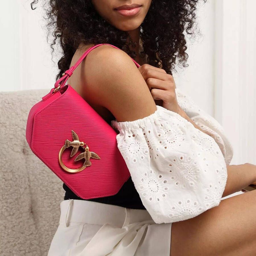 Pinko Leren Schoudertas Love Birds Diamond Pink Dames