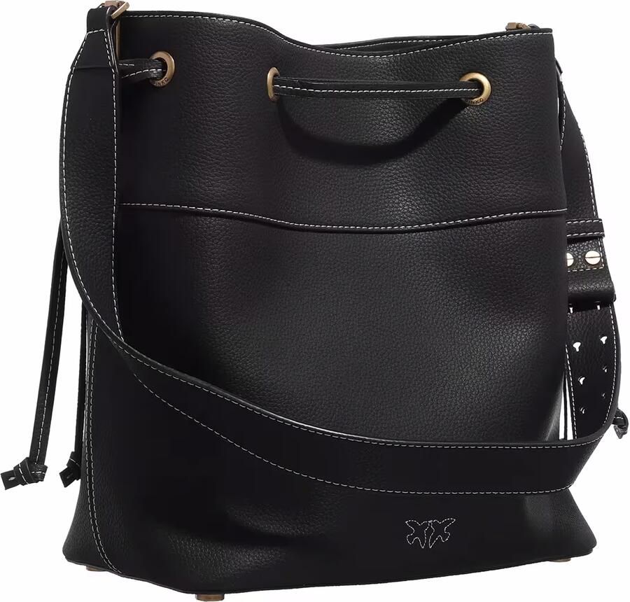 Pinko Klassieke leren schoudertas in zwart Black Dames