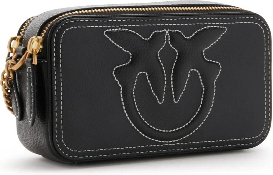 Pinko Zwarte Leren Schoudertas met Geborduurd Logo Black Dames - Foto 3