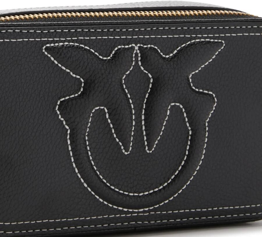 Pinko Zwarte Leren Schoudertas met Geborduurd Logo Black Dames - Foto 2