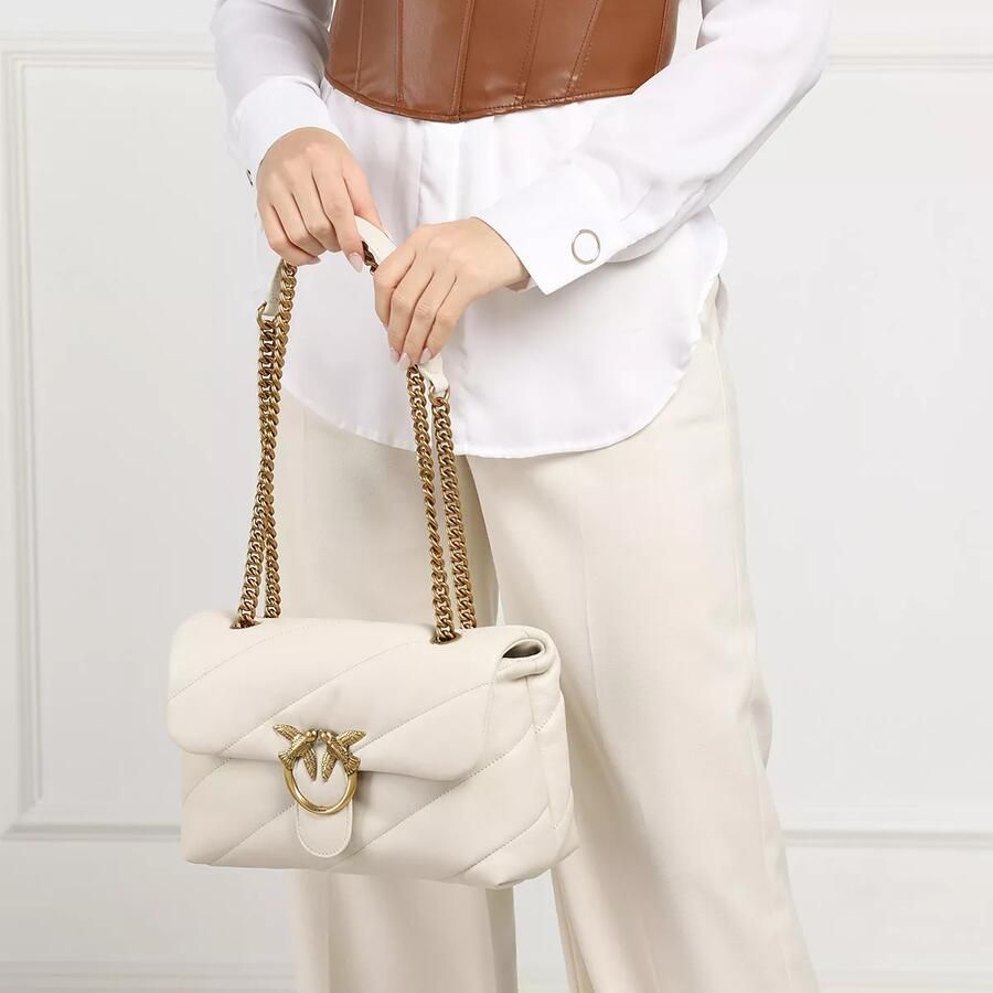 Pinko Gewatteerde Sheepskin Schoudertas met Love Birds White Dames