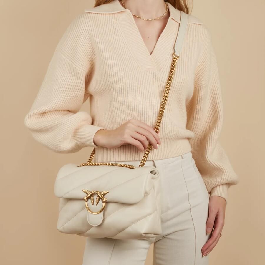 Pinko Gewatteerde Sheepskin Schoudertas met Love Birds White Dames - Foto 2