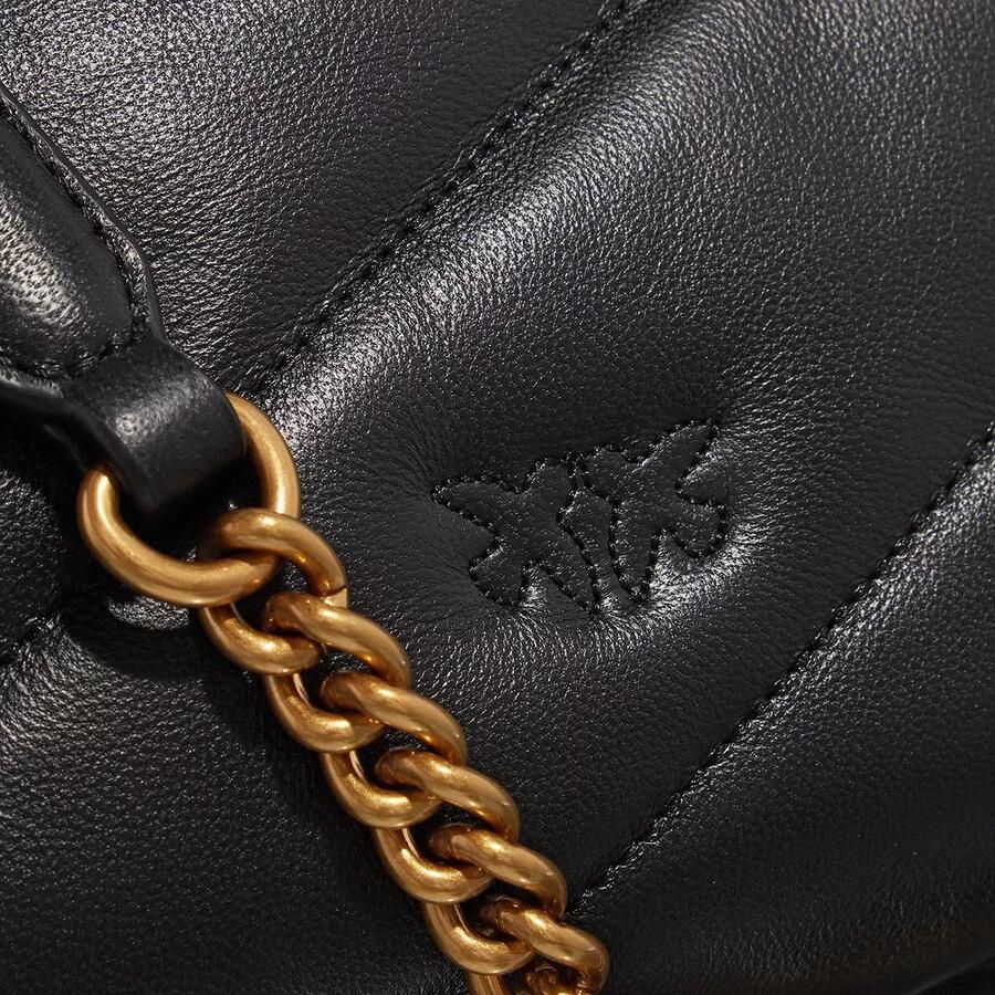 Pinko Zwarte Leren Crossbody Tas met Gouden Decoratieve Gesp Black Dames