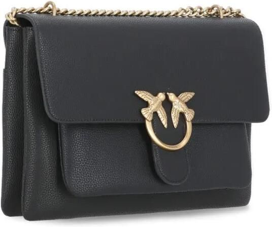 Pinko Gestructureerde Leren Schoudertas met Love Birds Gesp Black Dames - Foto 2