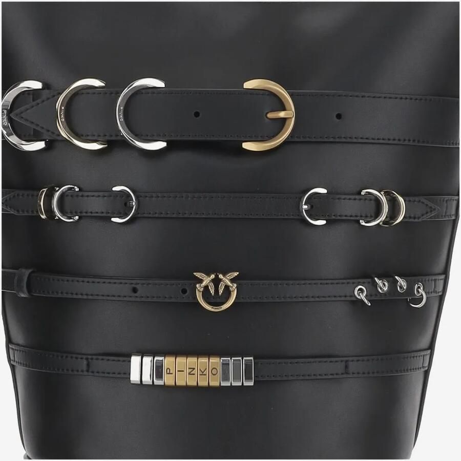 Pinko Hobo bags Leather Shoulder Bag With Straps in zwart