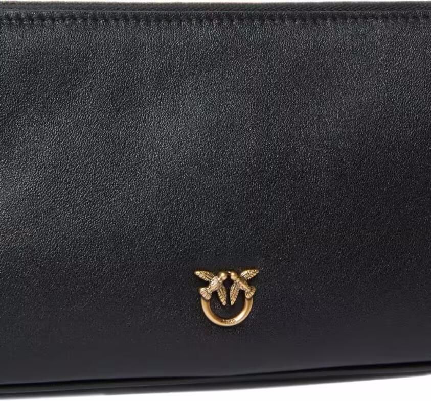 Pinko Hobo bags Minimalist Black Leather Shoulder Bag With Gold-To in zwart
