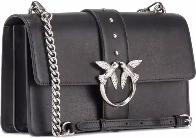 Pinko Hobo bags Shoulder Bag With Silver-Tone Bird Clasp And Chain in zwart