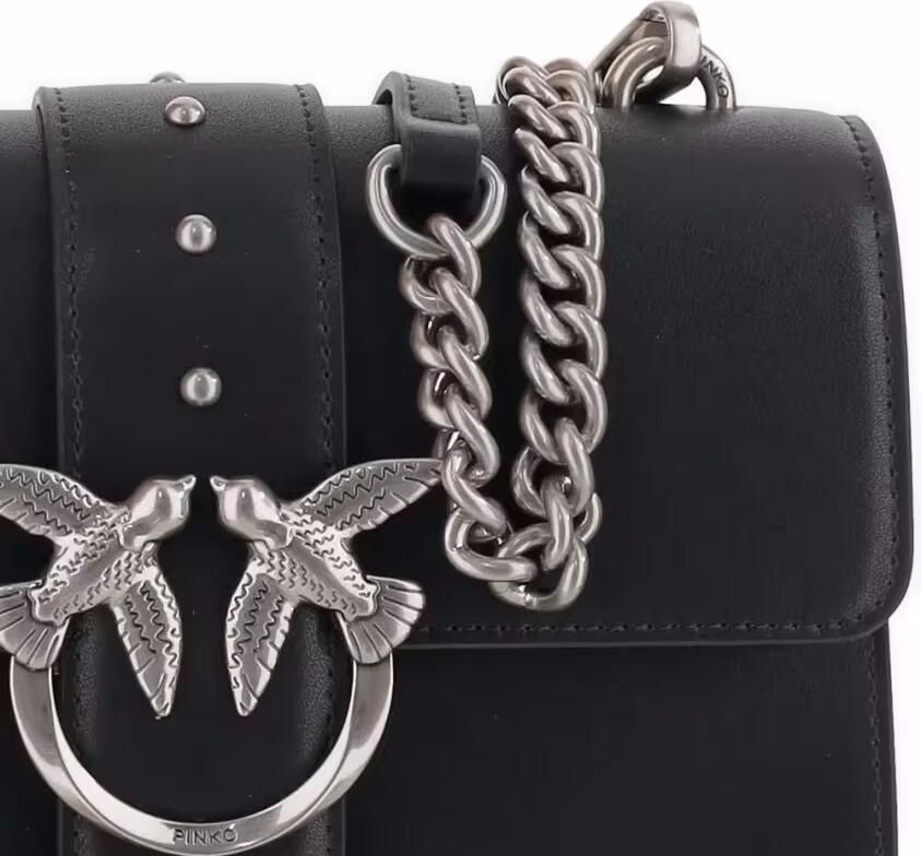Pinko Hobo bags Structured Black Shoulder Bag With Silver Chain St in zwart
