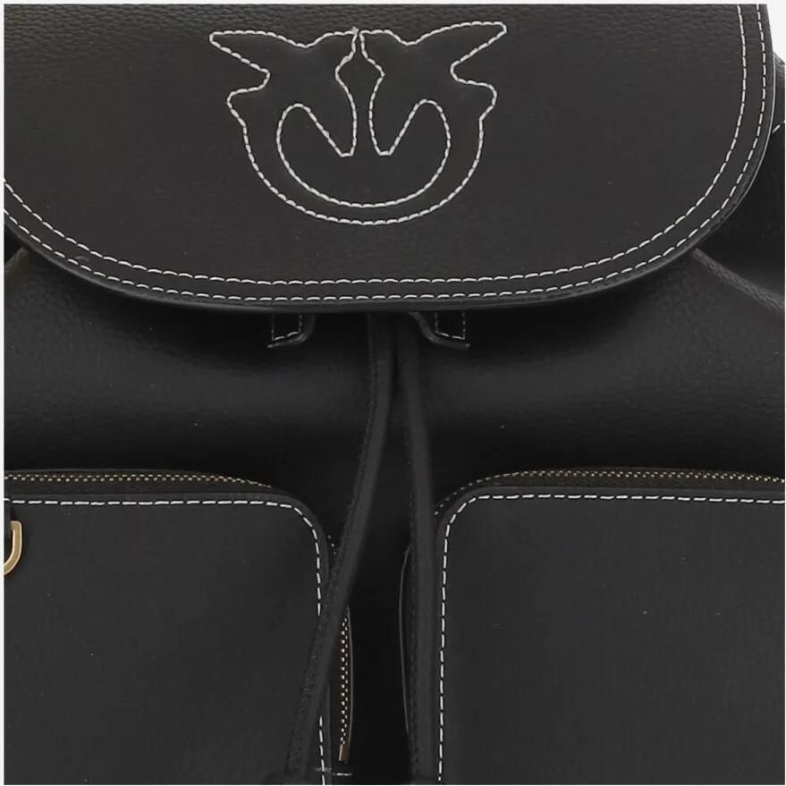 Pinko Leren rugzak met Love Birds borduurwerk Black Dames - Foto 2