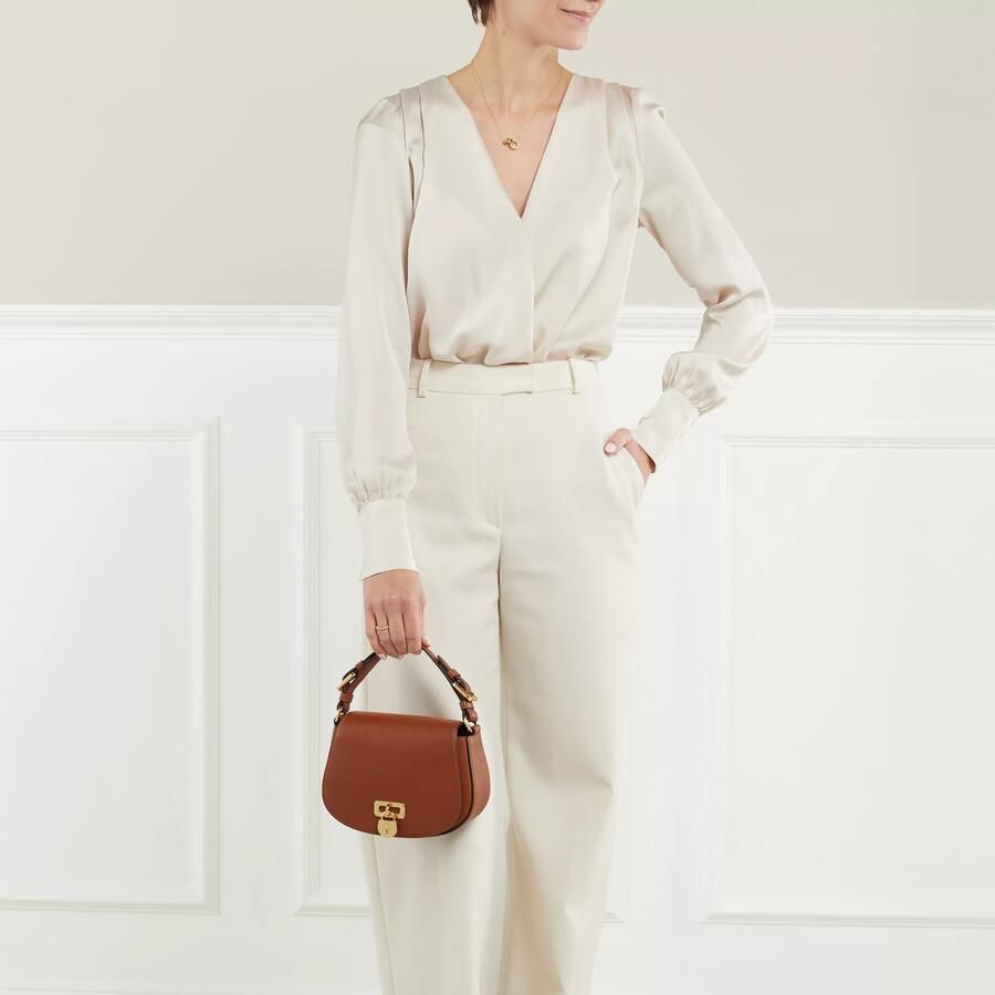 Ralph Lauren Leren Bruine Dames Tas met Logo Voorsluiting Brown Dames