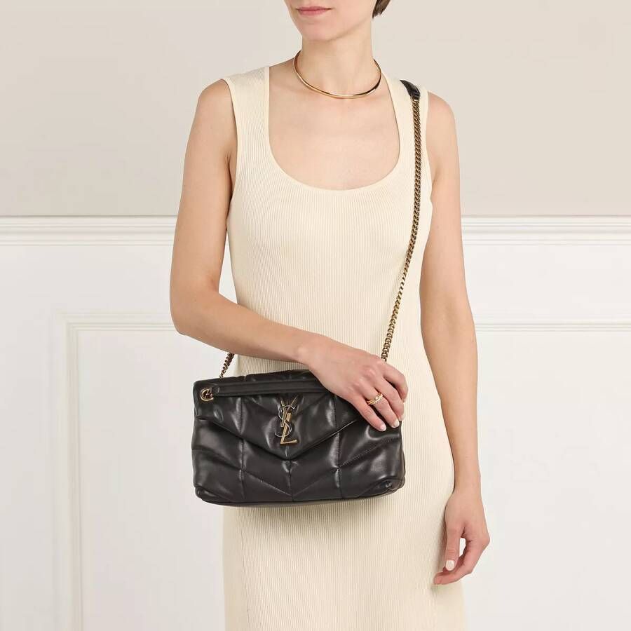 Saint Laurent Hobo bags Puffer Small In Quilted Lambskin in zwart