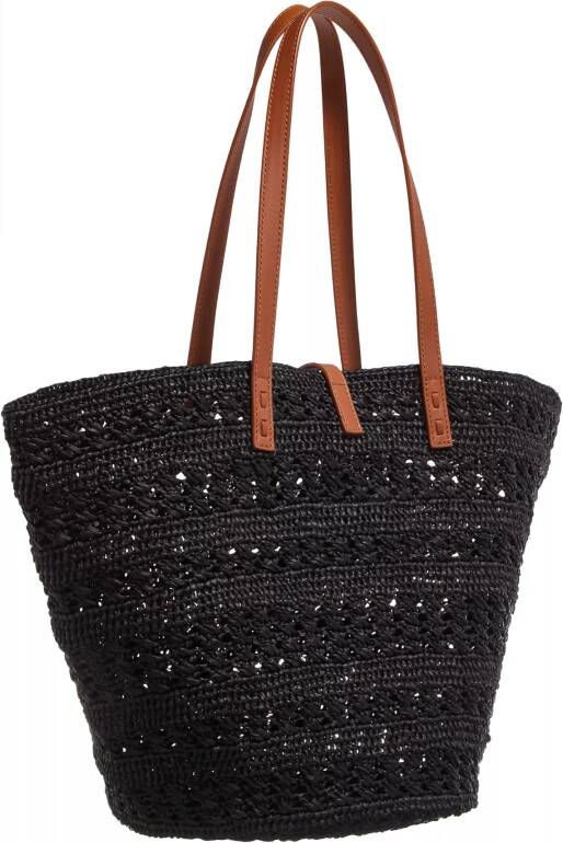 Saint Laurent Shoppers Panier Shopping Bag Raffia in zwart