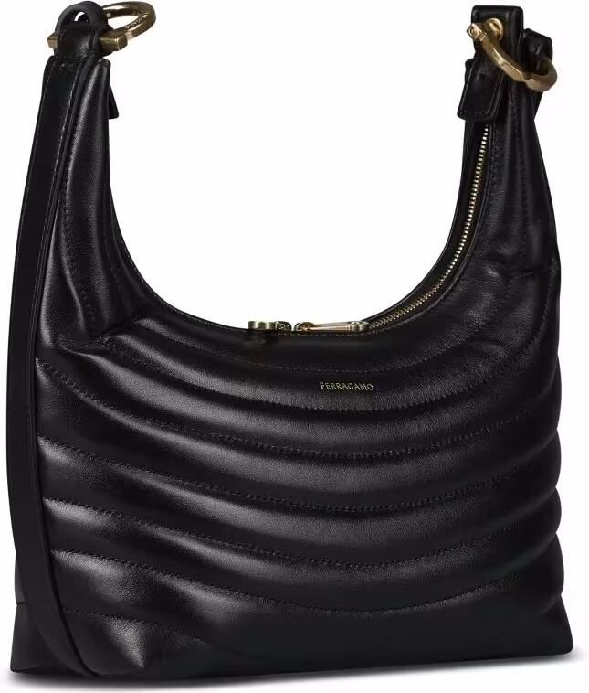 Salvatore Ferragamo Hobo bags Matelassé Design Black Calfskin Bag in zwart