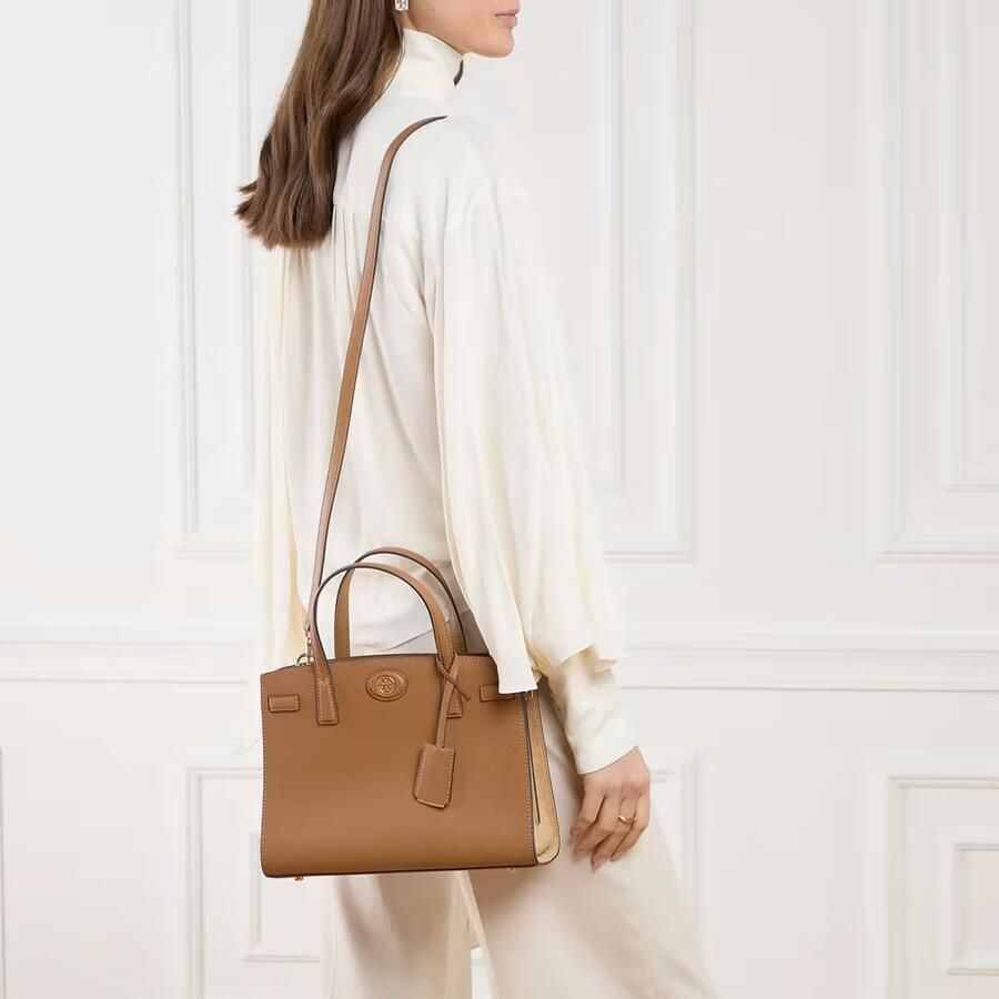 TORY BURCH Gepolijste Leren Schoudertas met Klep Brown Dames