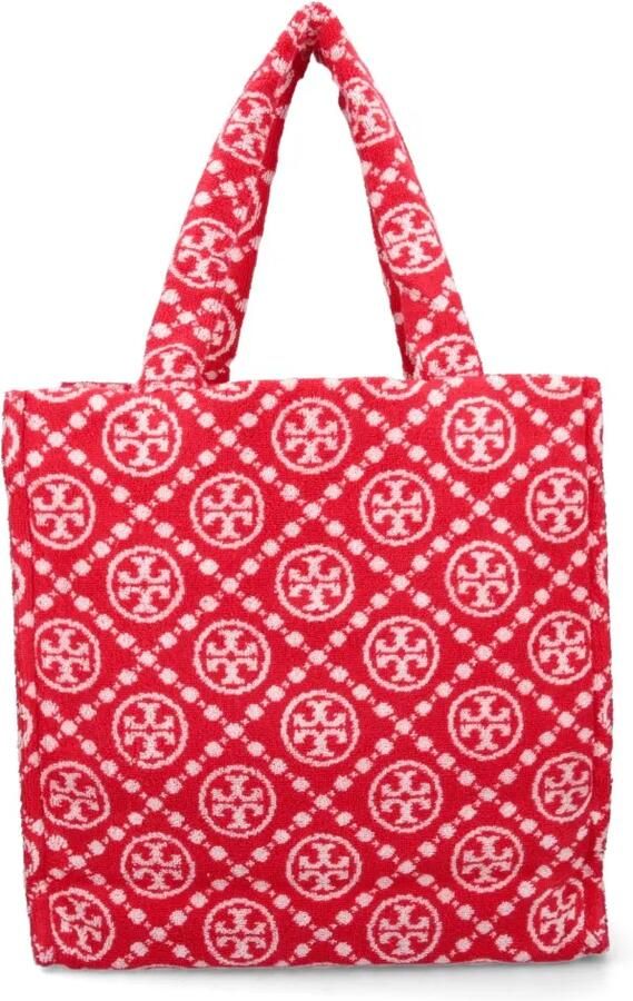 TORY BURCH Shoppers & Totes T-Monogram' Terrycloth Tote Bag – Red in rood