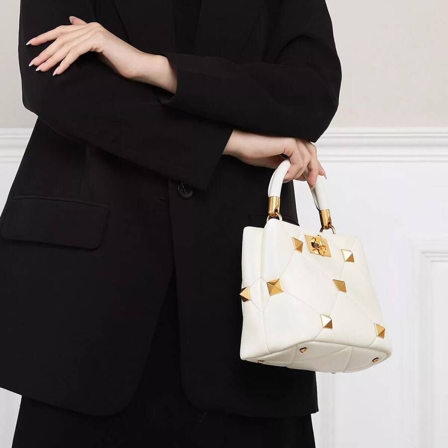 Valentino Garavani Satchels Small Roman Stud Handle Bag Leather in crème