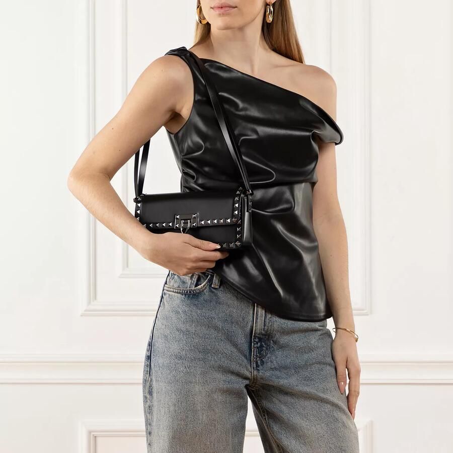Valentino Garavani Zwarte Leren Tas met Iische Haaksluiting Black Dames