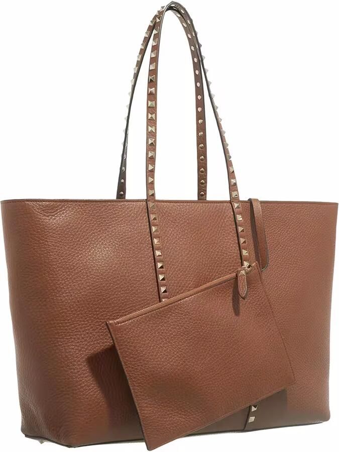Valentino Garavani Leren tas met studs en handvatten Brown Dames