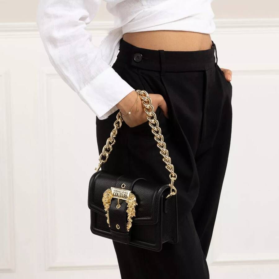Versace Jeans Couture Zwarte Crossbody Tas met Afneembaar Gouden Ketting Detail Black Dames