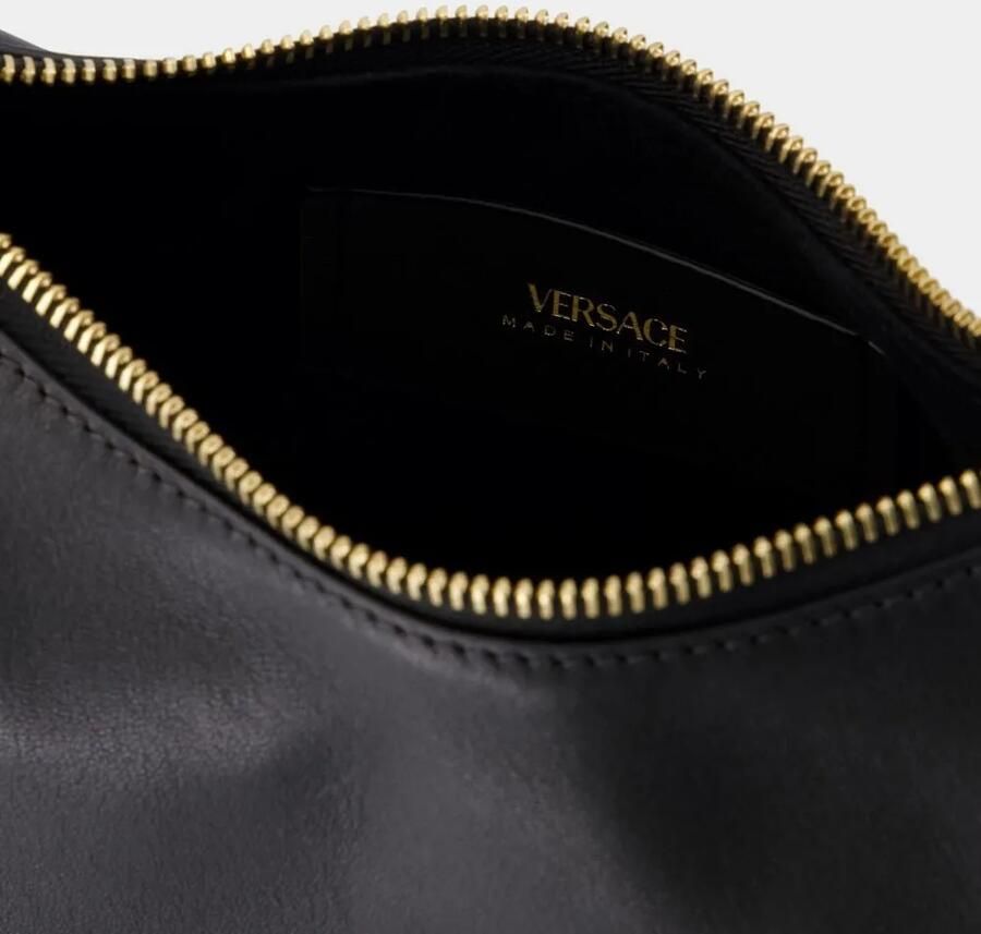 Versace Handtas Lederen Hobo handtas met afneembare riem en monogram plaquette