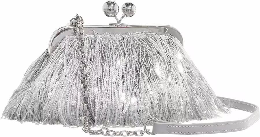 Max Mara Fringe Geborduurde Clutch Tas Gray Dames - Foto 4