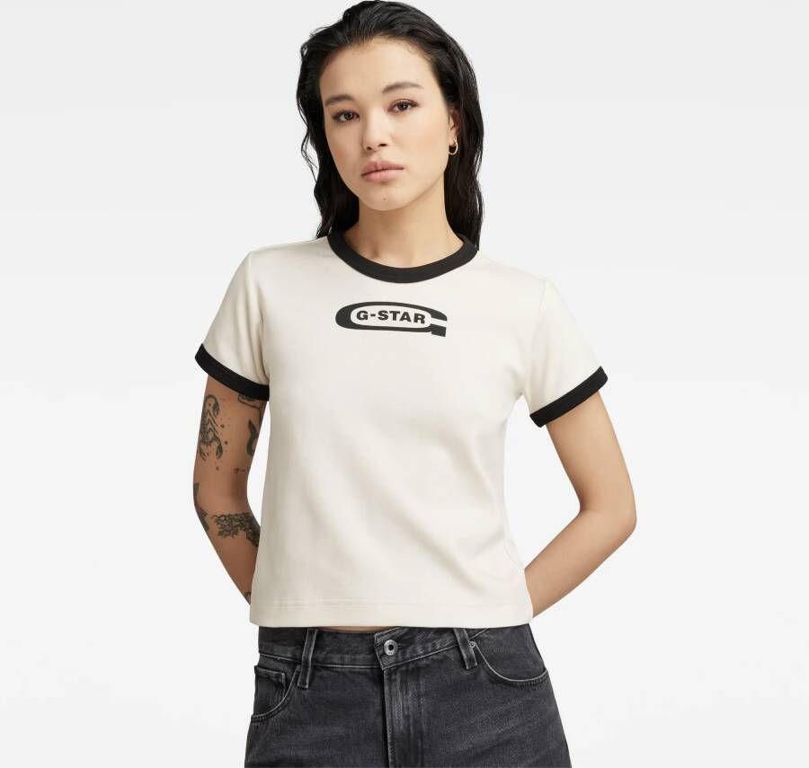 G-Star RAW Ringer Baby Brother Logo Top Beige Dames