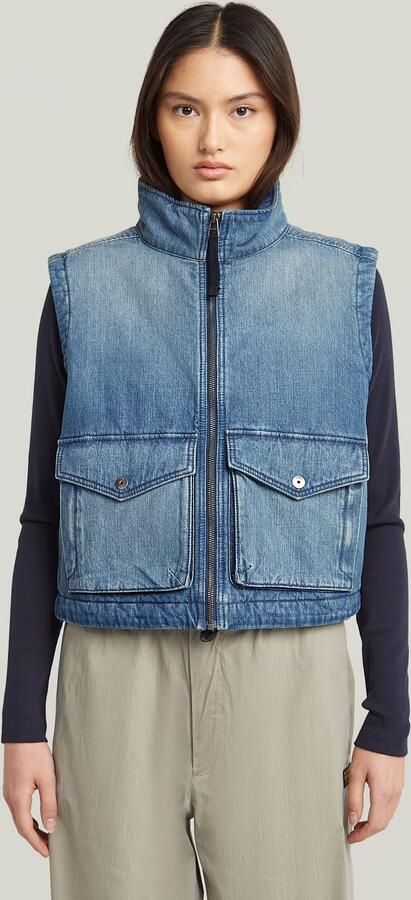 G-Star RAW 2-Pocket Padded Zip Bodywarmer Midden blauw Dames