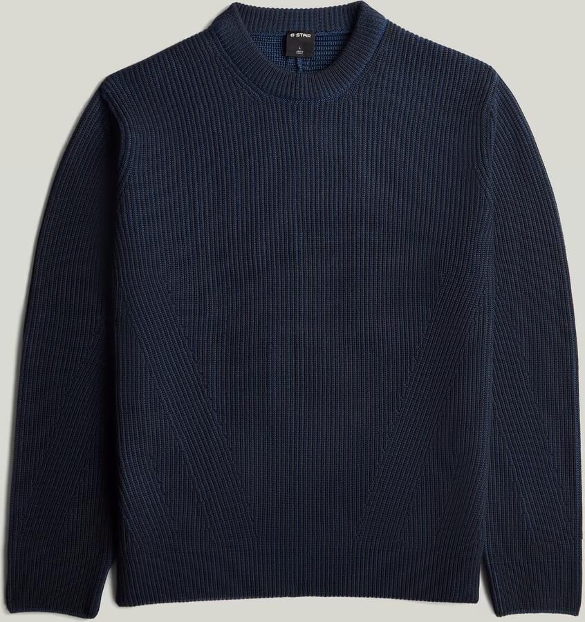 G-Star RAW 2 Tone Structure Knit Crew Neck Donkerblauw Heren