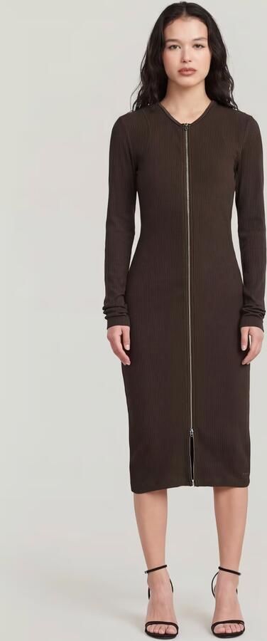 G-Star RAW 2 Way Slim Rib Jurk Bruin Dames - Foto 4