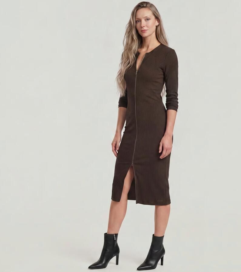 G-Star RAW 2 Way Slim Rib Jurk Bruin Dames - Foto 3