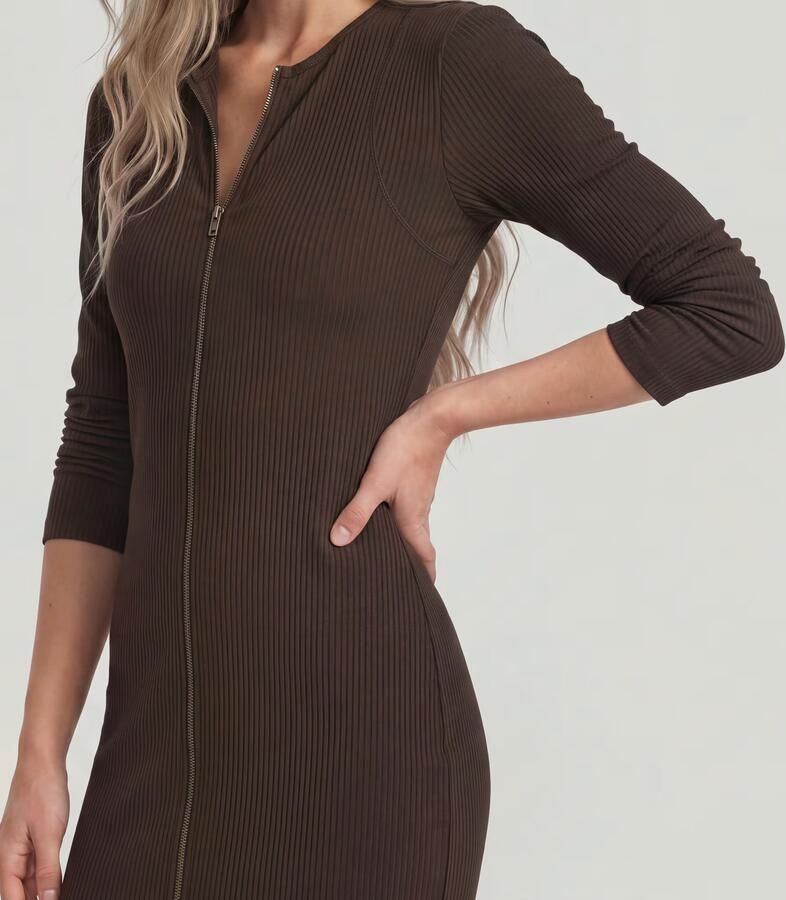 G-Star RAW 2 Way Slim Rib Jurk Bruin Dames - Foto 4
