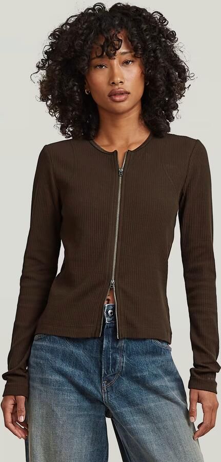 G-Star RAW 2-Way Slim Rib T-Shirt Bruin Dames