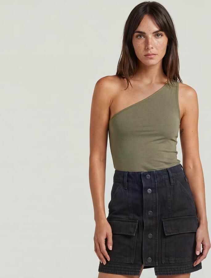 G-Star RAW 2nd Skin One Shoulder T-Shirt Groen Dames - Foto 3