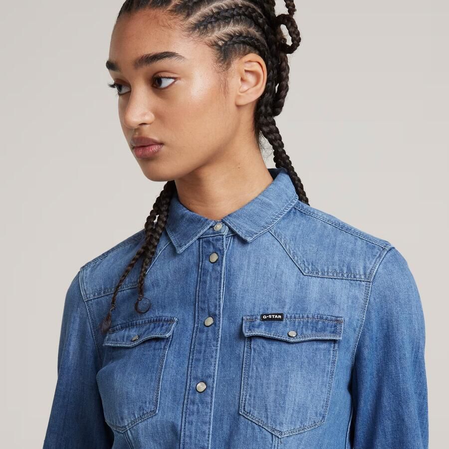 G-Star RAW 3301 Shirt Midden blauw Dames - Foto 4
