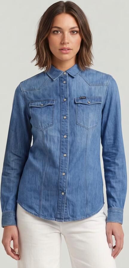 G-Star RAW 3301 Shirt Midden blauw Dames - Foto 5
