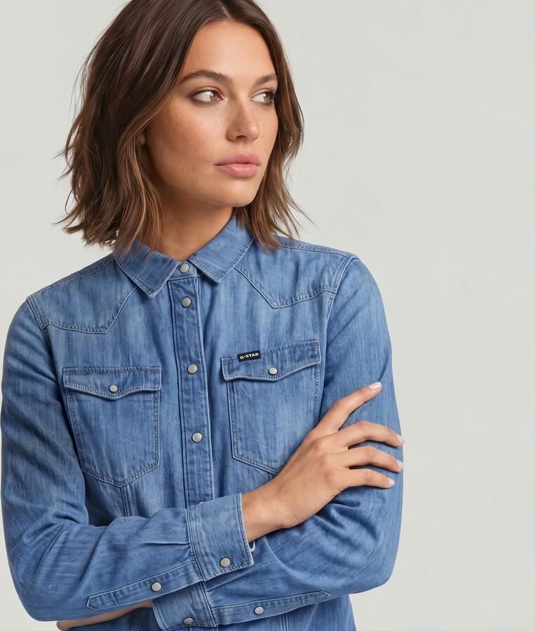G-Star RAW 3301 Shirt Midden blauw Dames - Foto 3