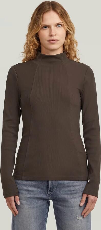 G-Star RAW A-Line Slim Rib Mock T-shirt Bruin Dames