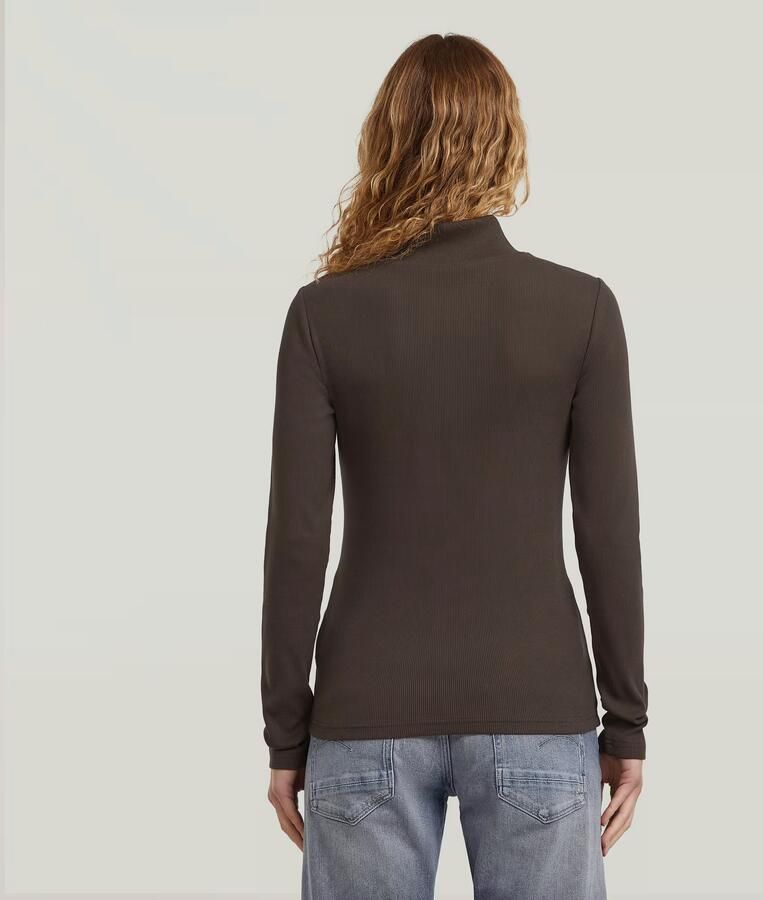 G-Star RAW A-Line Slim Rib Mock T-shirt Bruin Dames - Foto 4