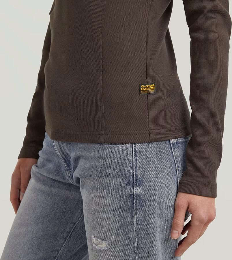 G-Star RAW A-Line Slim Rib Mock T-shirt Bruin Dames - Foto 3