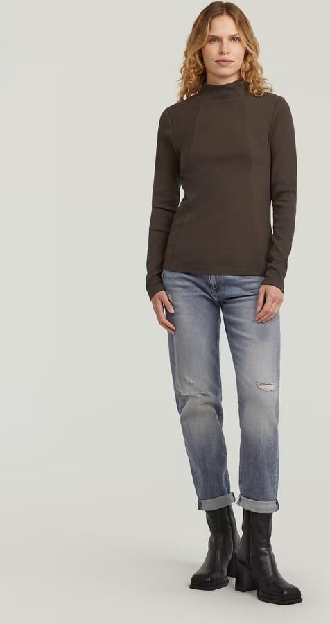 G-Star RAW A-Line Slim Rib Mock T-shirt Bruin Dames - Foto 6