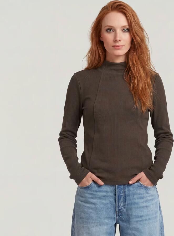 G-Star RAW A-Line Slim Rib Mock T-shirt Bruin Dames - Foto 3