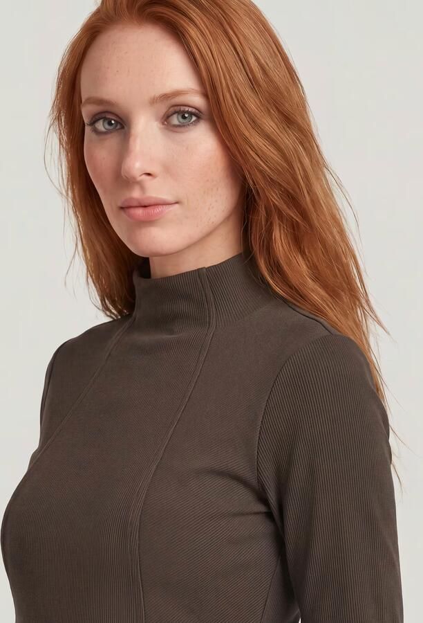 G-Star RAW A-Line Slim Rib Mock T-shirt Bruin Dames - Foto 4