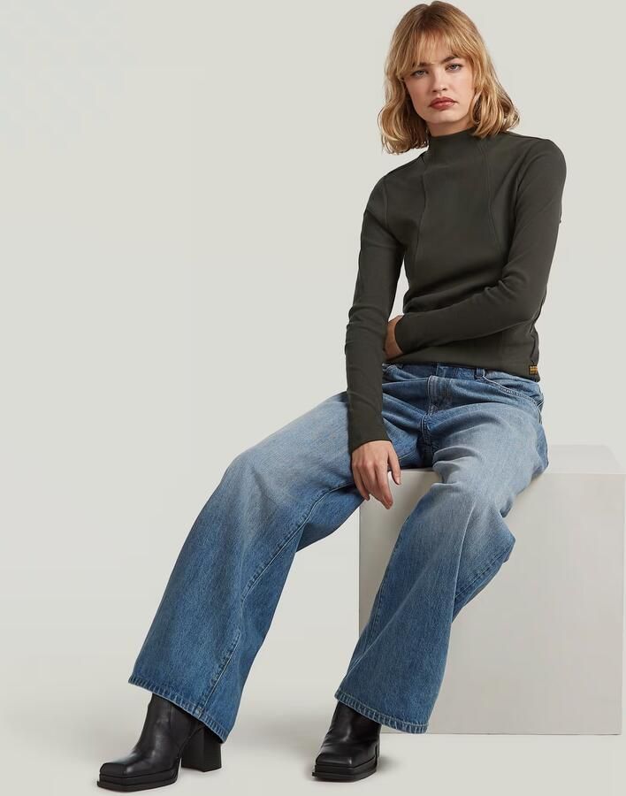 G-Star RAW A-Line Slim Rib Mock T-shirt Grijs Dames - Foto 4