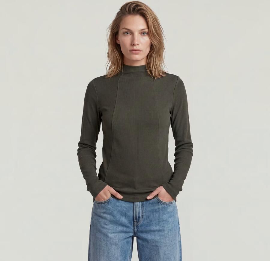 G-Star RAW A-Line Slim Rib Mock T-shirt Grijs Dames - Foto 3